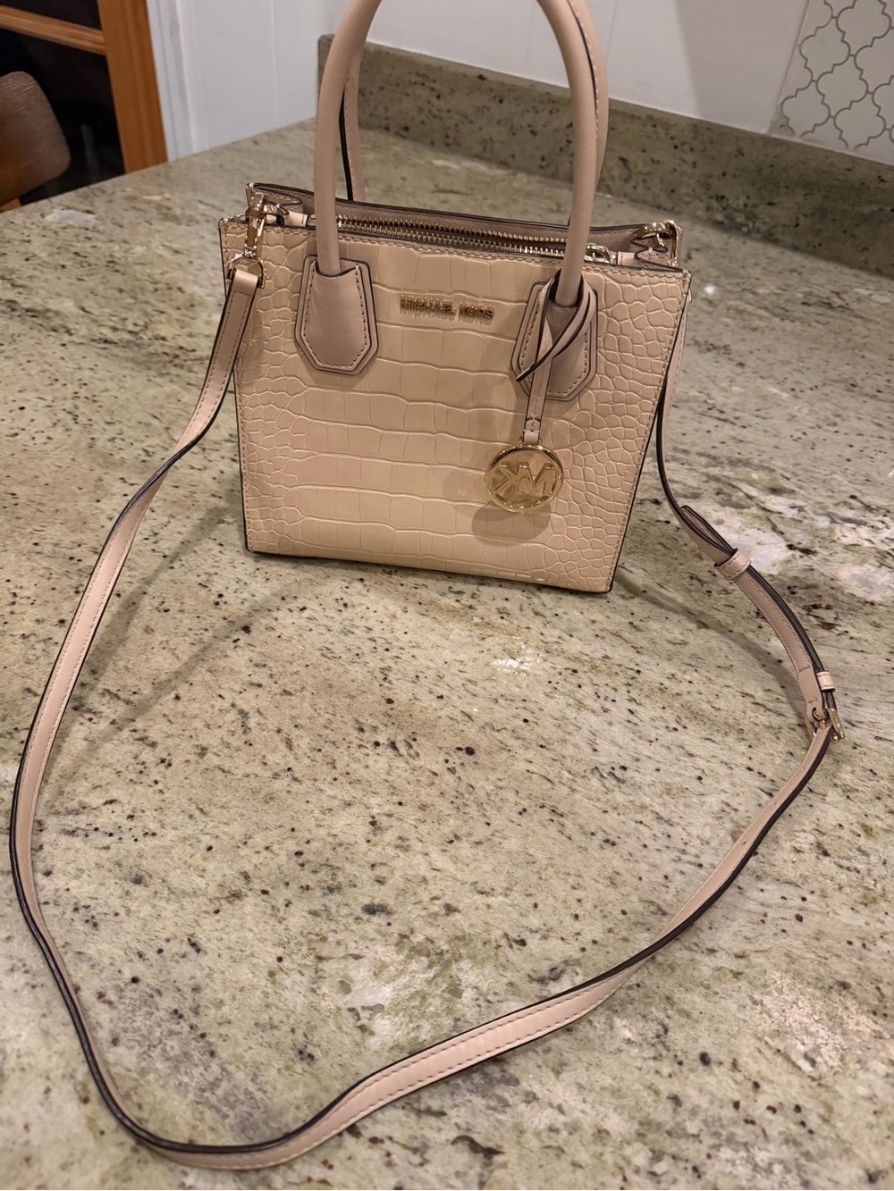 MICHAEL Michael Kors Croc-Embossed Satchel in Blush